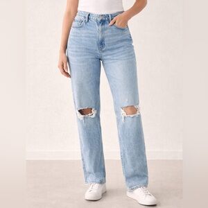 Abercrombie Curve Love 90s Straight Jeans 31 12R Ultra High Rise Distressed